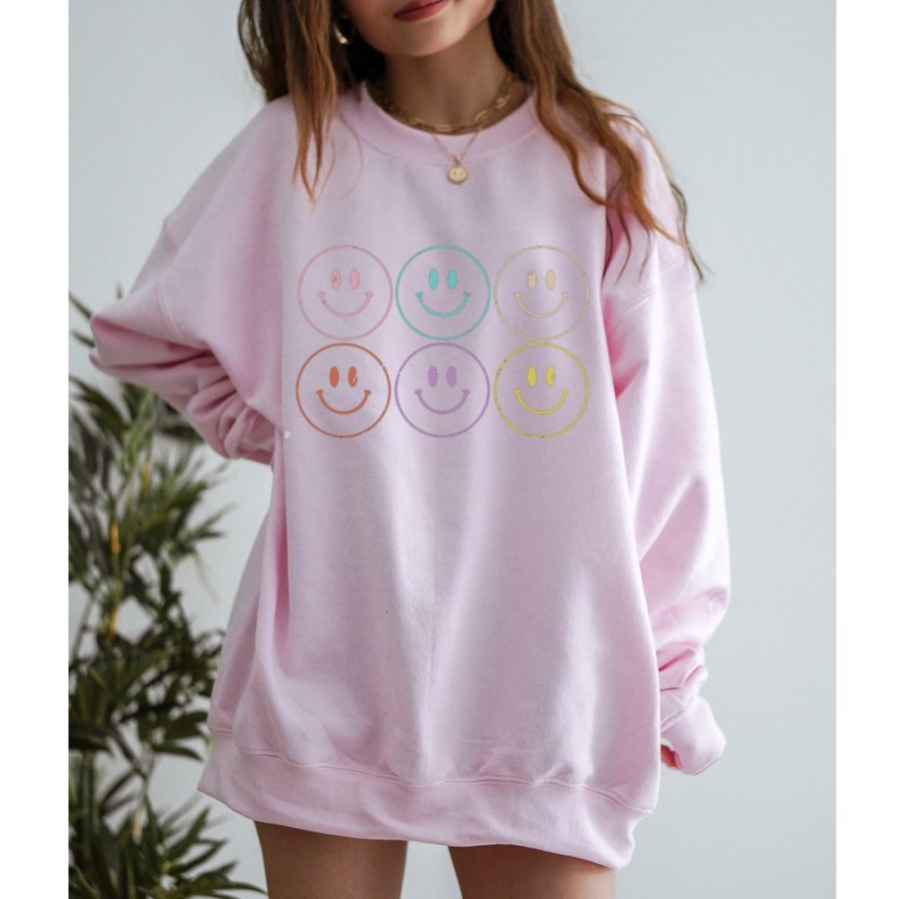 Smiley Face Crewneck Sweatshirt - Picture 1 of 5